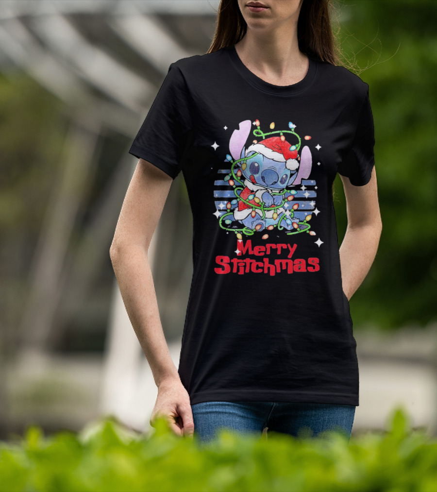 Merry Stitchmas Stitch Santa Claus Holiday Lights T-Shirt