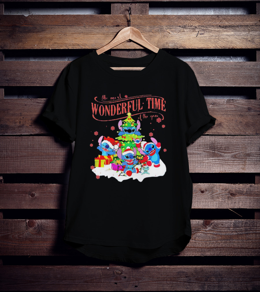 Stitch Santa Claus Wonderful Time Christmas Tree T-Shirt