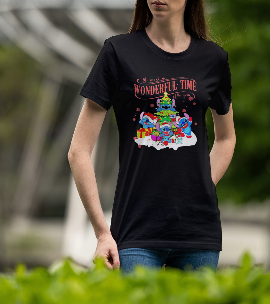 Stitch Santa Claus Wonderful Time Christmas Tree T-Shirt
