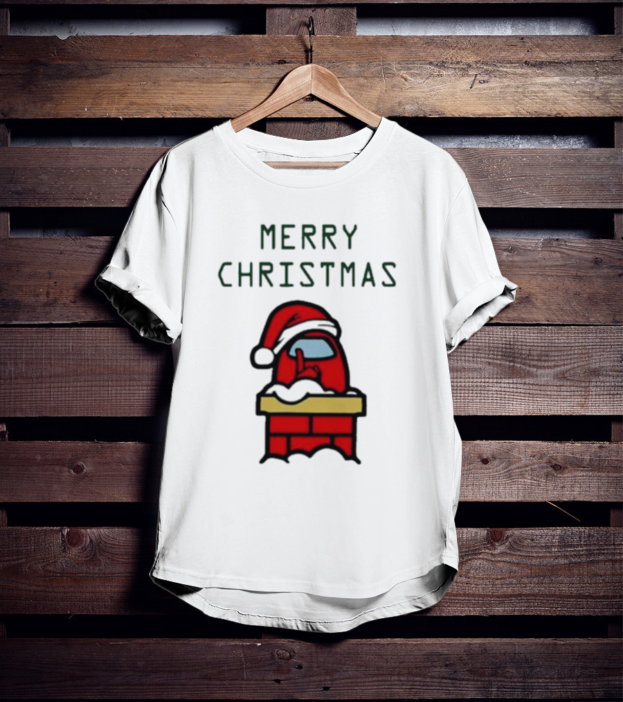 Merry Christmas Santa Red Among Us Character In Chimney T-Shirt