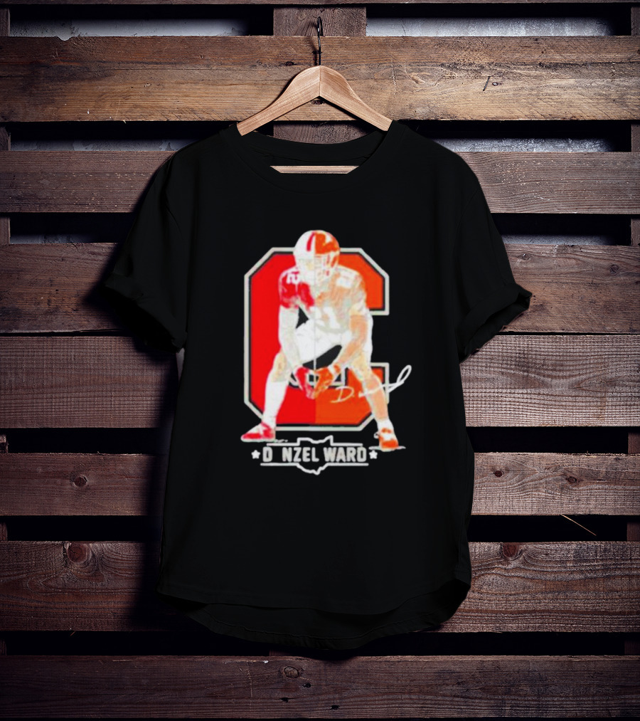 Denzel Ward Ohio Football Columbus To Cleveland Signature Orange C T-Shirt