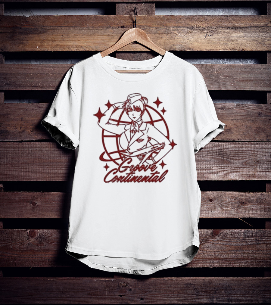 Groove Continental Flight Icon With Stewardess And Global Motif T-Shirt