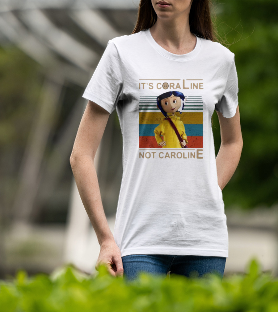 It's Coraline Not Caroline Vintage Button Eyes Yellow Raincoat T-Shirt