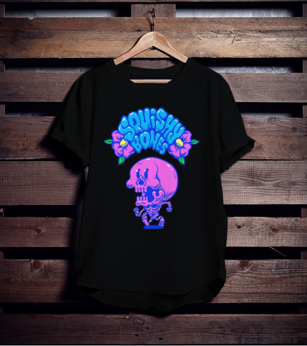 Danny Gonzalez Squishy Bones Vibrant Skull And Flowers Navy T-Shirt