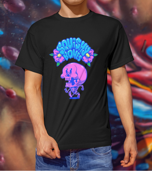 Danny Gonzalez Squishy Bones Vibrant Skull And Flowers Navy T-Shirt