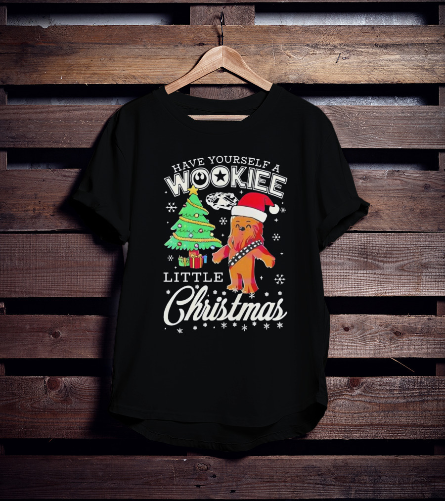 Have Yourself A Wookiee Little Christmas Tree Chewbacca Santa Hat Millennium Falcon Snowflakes T-Shirt