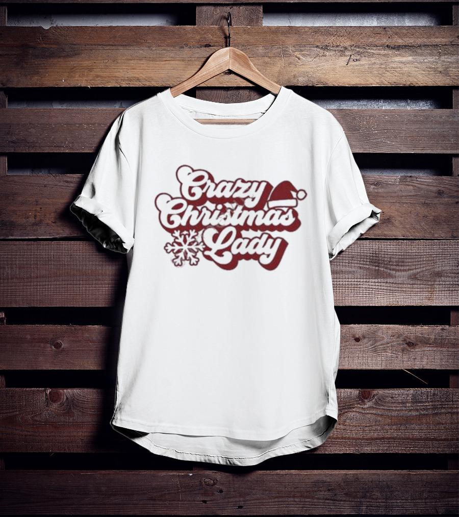 Crazy Christmas Lady Hillbillies Apparel Merch Santa Hat Snowflakes T-Shirt