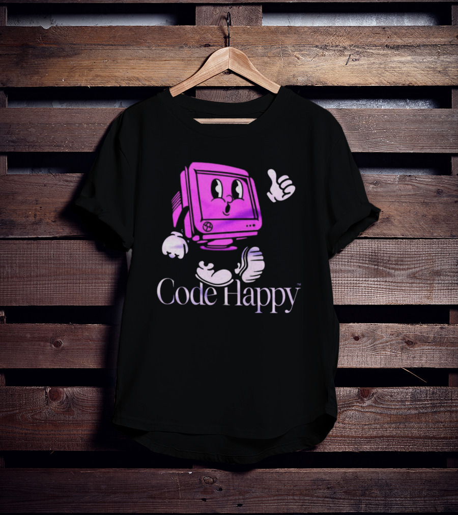 Jason Warner Poolside Code Happy Retro Computer Character T-Shirt