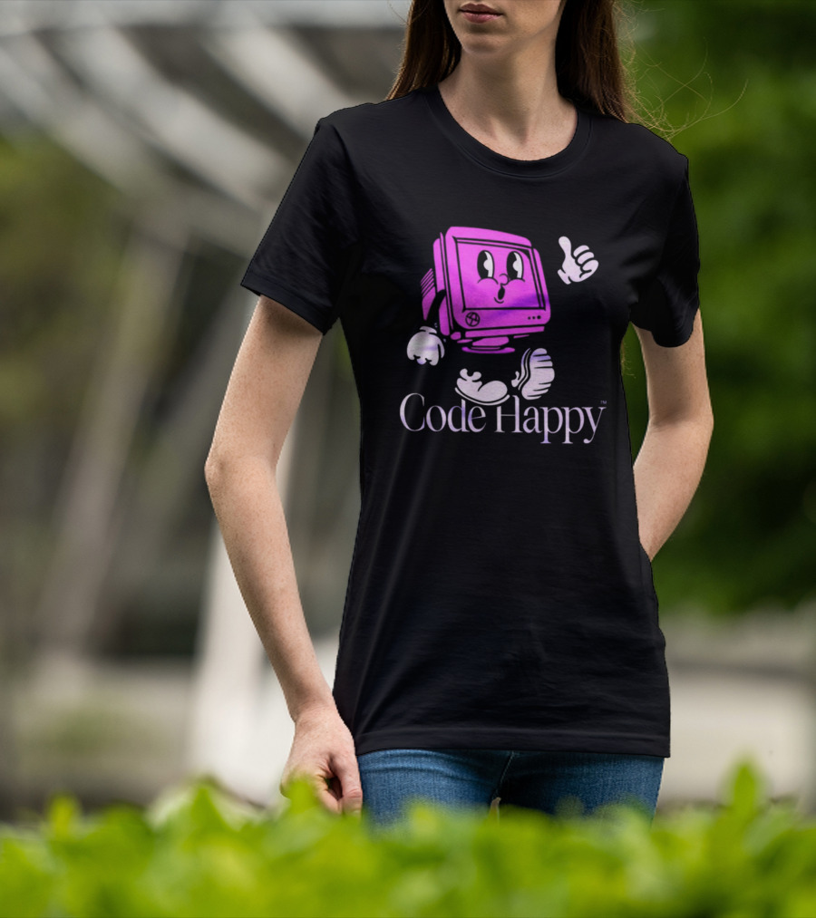 Jason Warner Poolside Code Happy Retro Computer Character T-Shirt