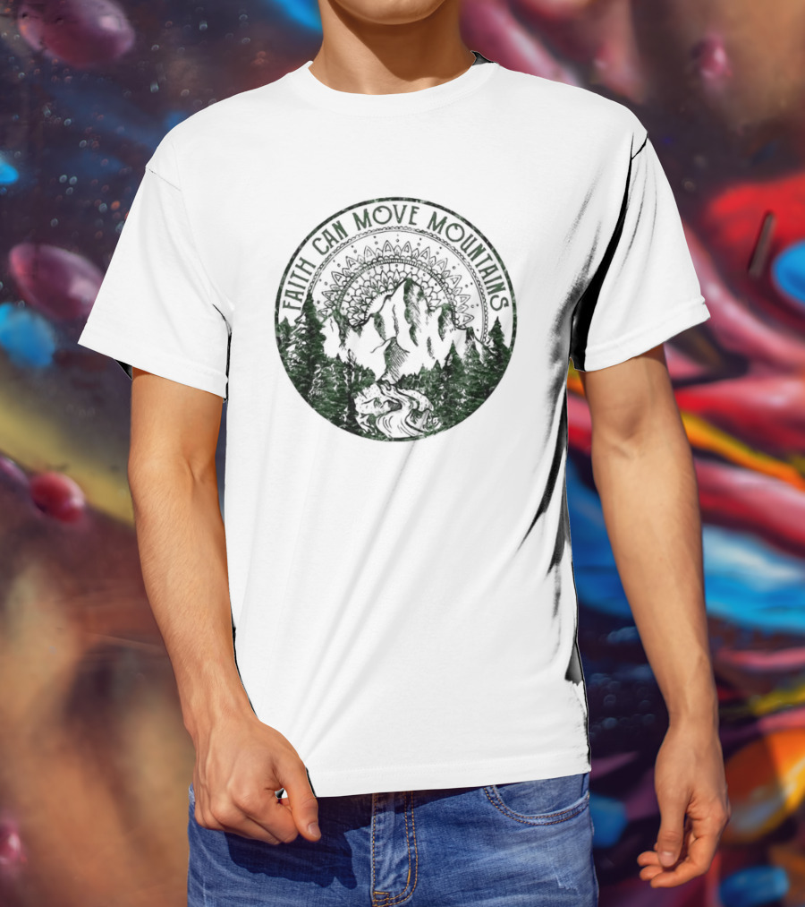 Faith Can Move Mountains Mandala Forest Scene T-Shirt