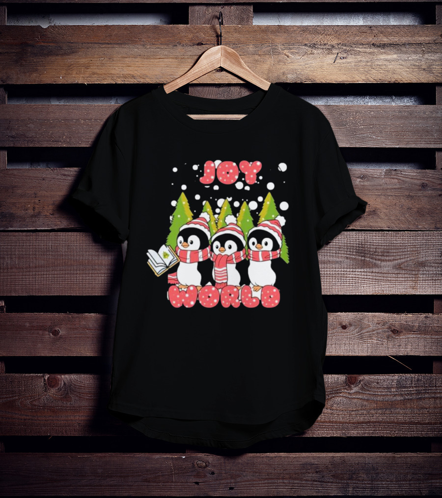 Joy World Penguins Singing With Trees And Snowflakes T-Shirt