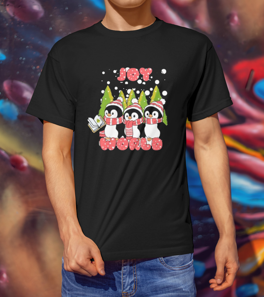Joy World Penguins Singing With Trees And Snowflakes T-Shirt