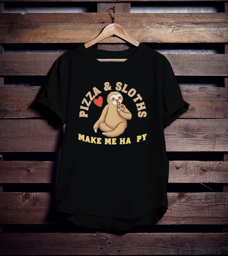 Pizza And Sloths Make Me Happy Heart Eating Slice T-Shirt