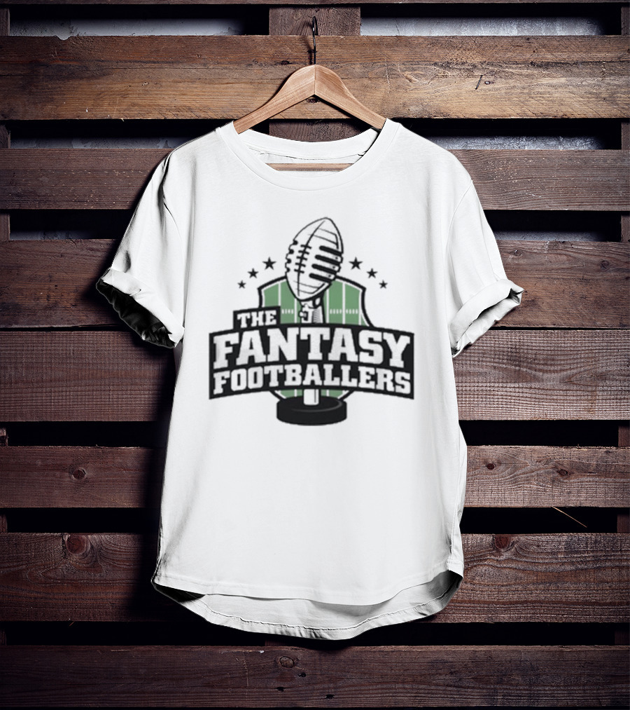The Fantasy Footballers Podcast Microphone Logo In Green And Black With Stars T-Shirt