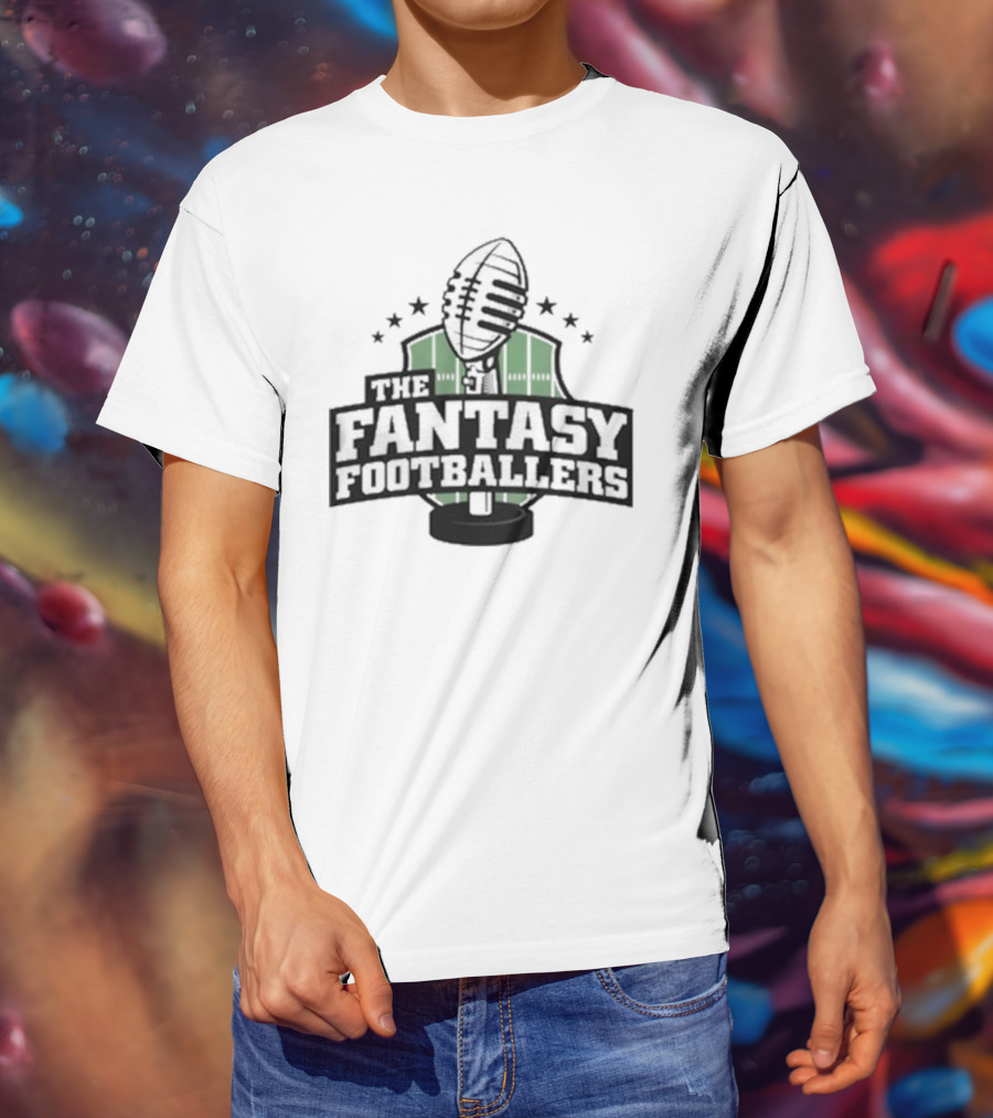 The Fantasy Footballers Podcast Microphone Logo In Green And Black With Stars T-Shirt