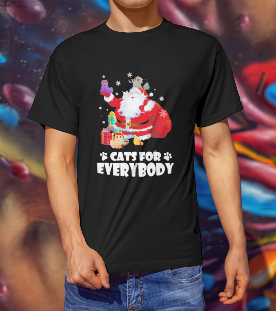 Santa Claus With Gift Cats For Everybody Fun Christmas T-Shirt