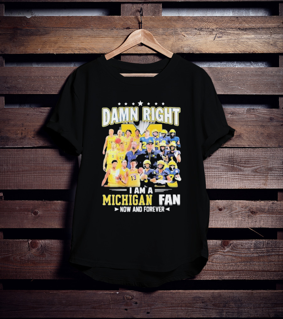 Damn Right I Am A Michigan Fan Now And Forever Football And Basketball Team Images T-Shirt