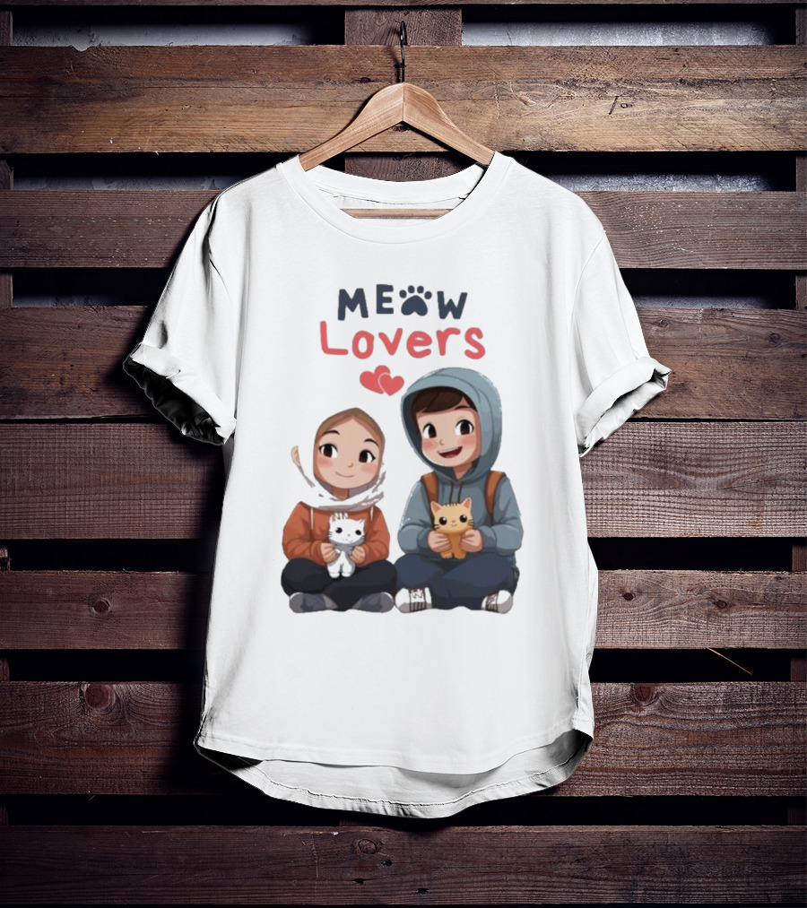 Meow Lovers Cute Boy And Girl With Kittens T-Shirt