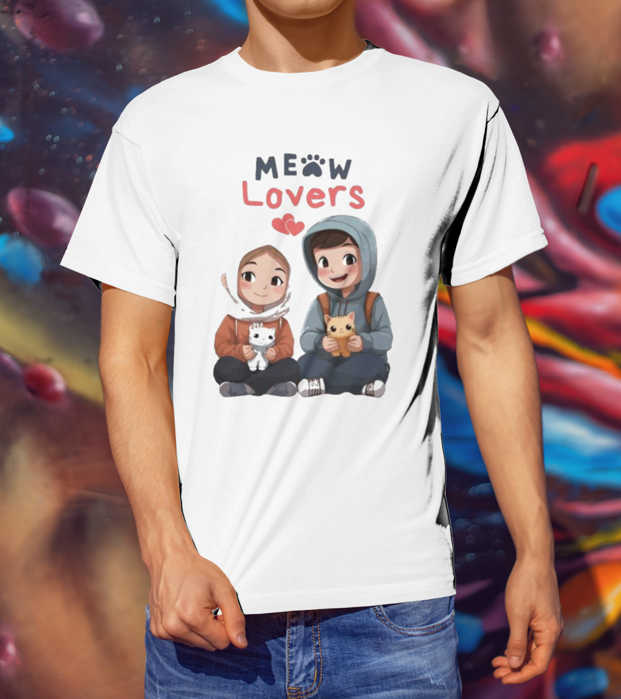 Meow Lovers Cute Boy And Girl With Kittens T-Shirt