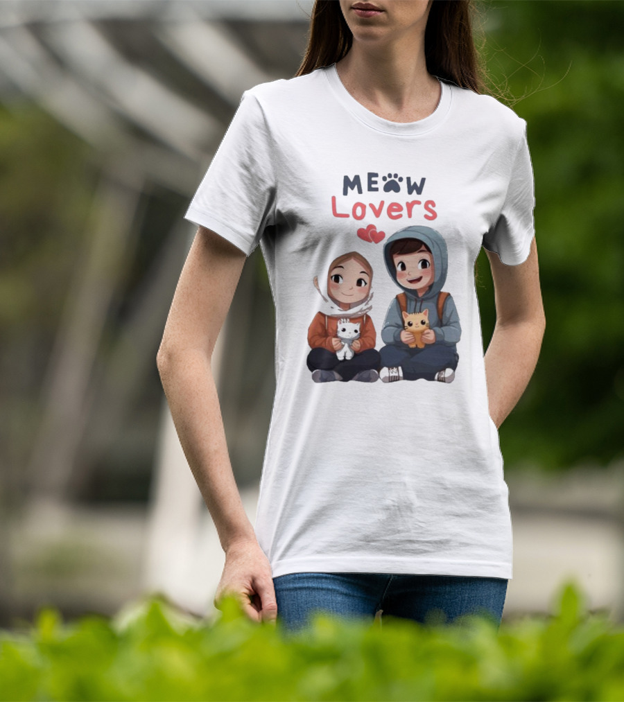Meow Lovers Cute Boy And Girl With Kittens T-Shirt