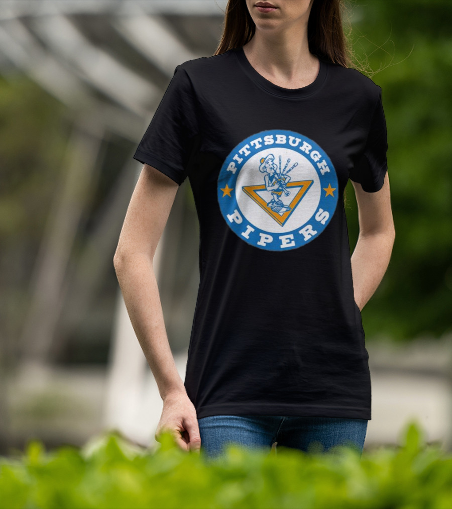 Pittsburgh Pipers Basketball Team Classic Logo With Bagpiper And Star Emblems T-Shirt