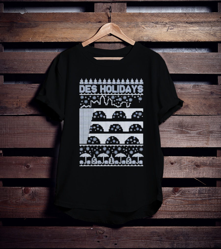 Des Holidays Ugly Christmas Sweater City Skyline Snowflakes Tree T-Shirt