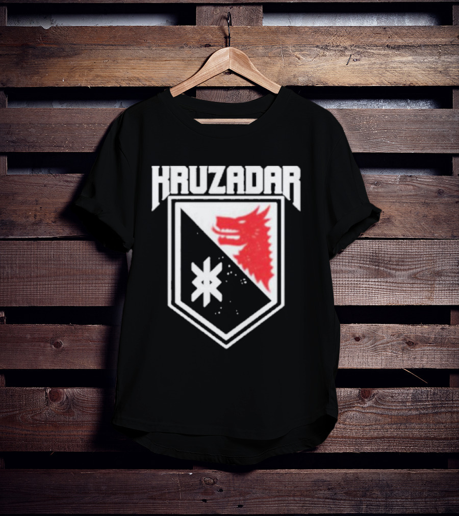 Kruzadar Shield With Red Wolf Emblem T-Shirt