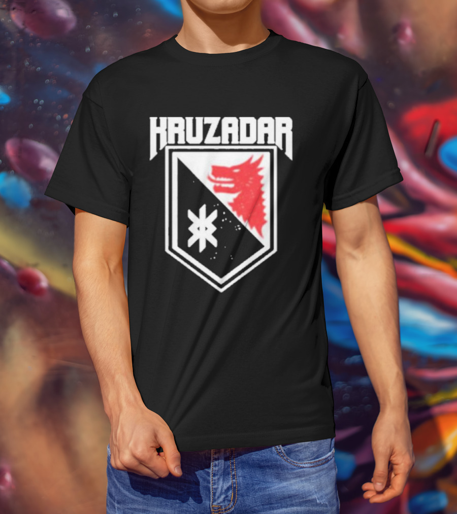 Kruzadar Shield With Red Wolf Emblem T-Shirt