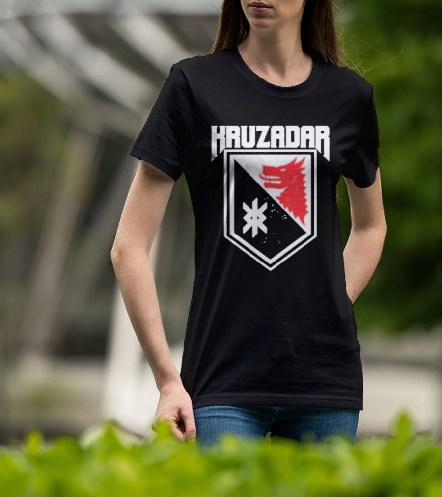 Kruzadar Shield With Red Wolf Emblem T-Shirt