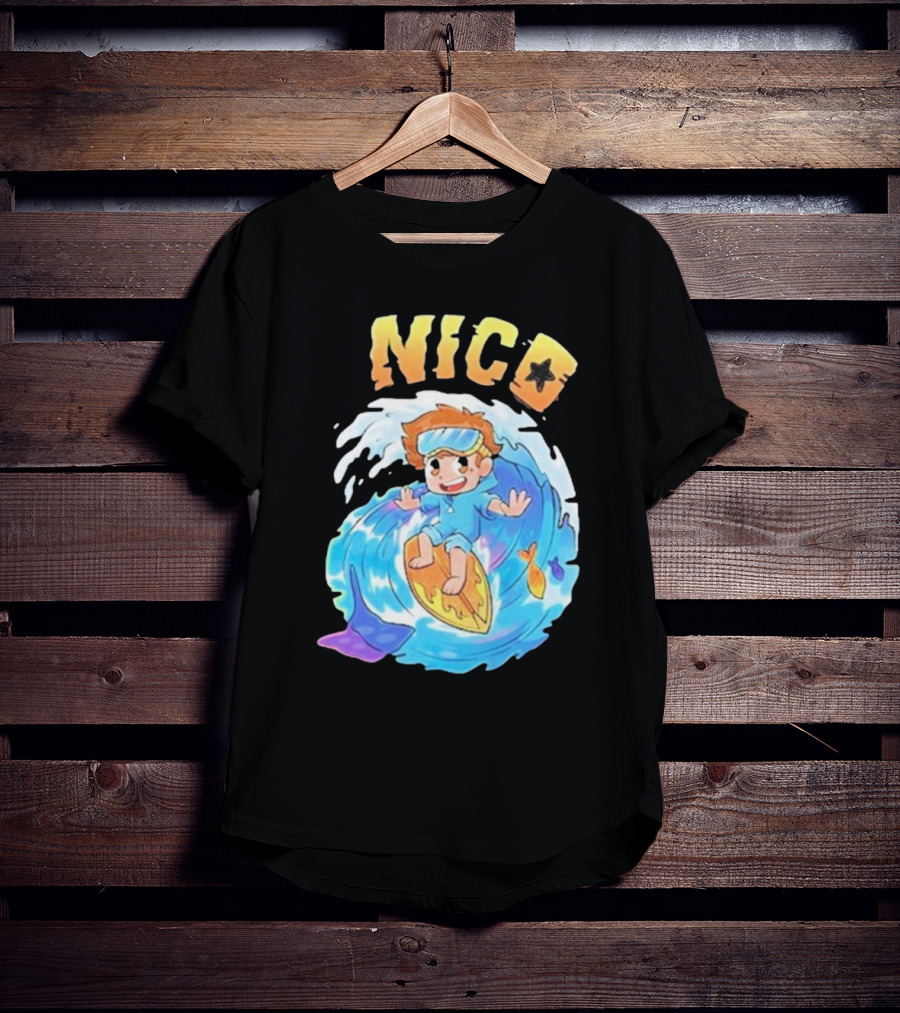 Nico Surfing In Ocean Wave Art With Cash And Nico Nico Starfish T-Shirt