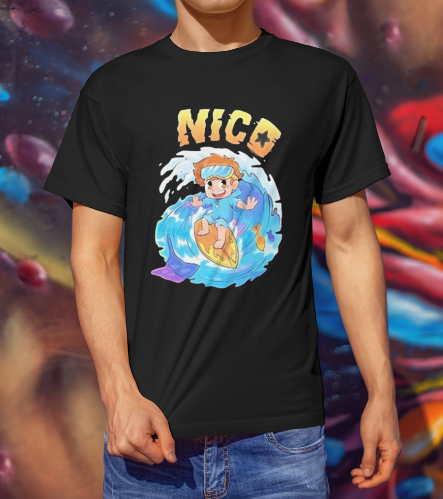 Nico Surfing In Ocean Wave Art With Cash And Nico Nico Starfish T-Shirt
