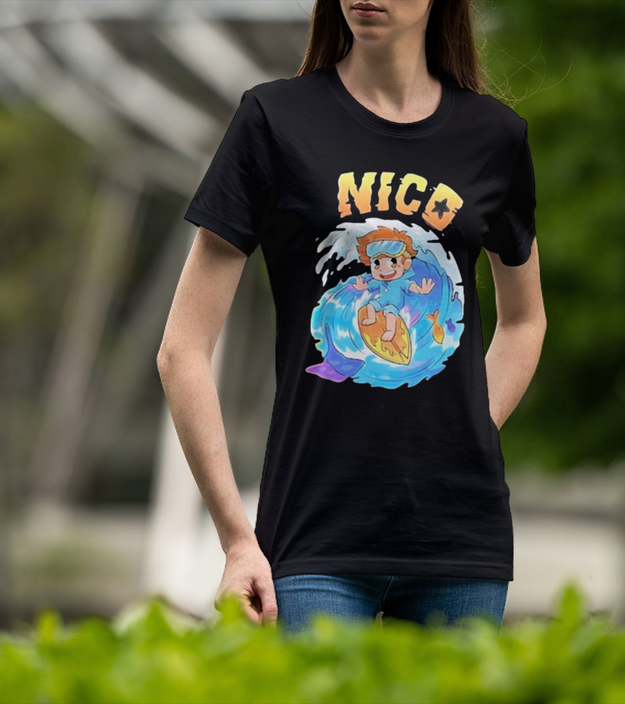 Nico Surfing In Ocean Wave Art With Cash And Nico Nico Starfish T-Shirt