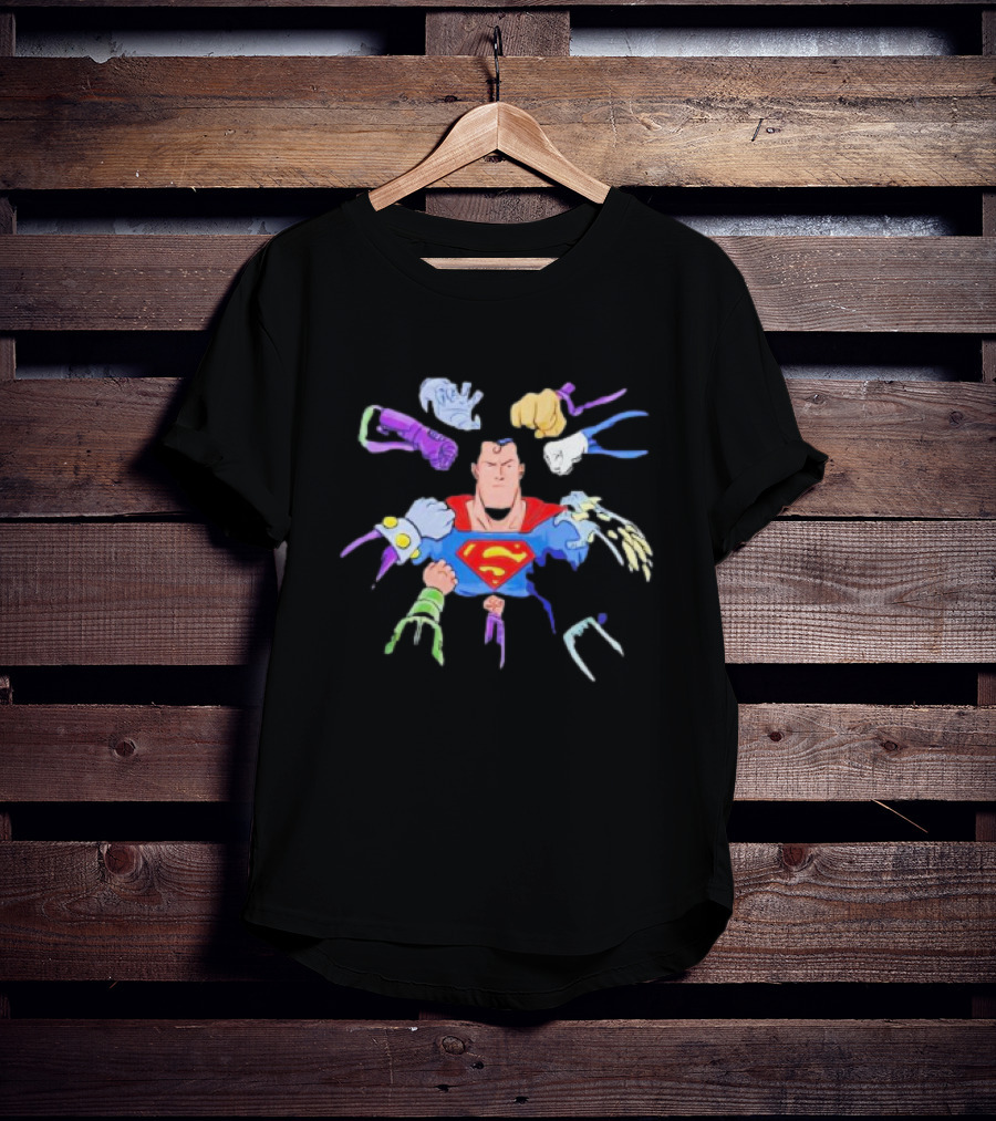 Superman Battling Multiple Foes With Iconic Super Strength T-Shirt