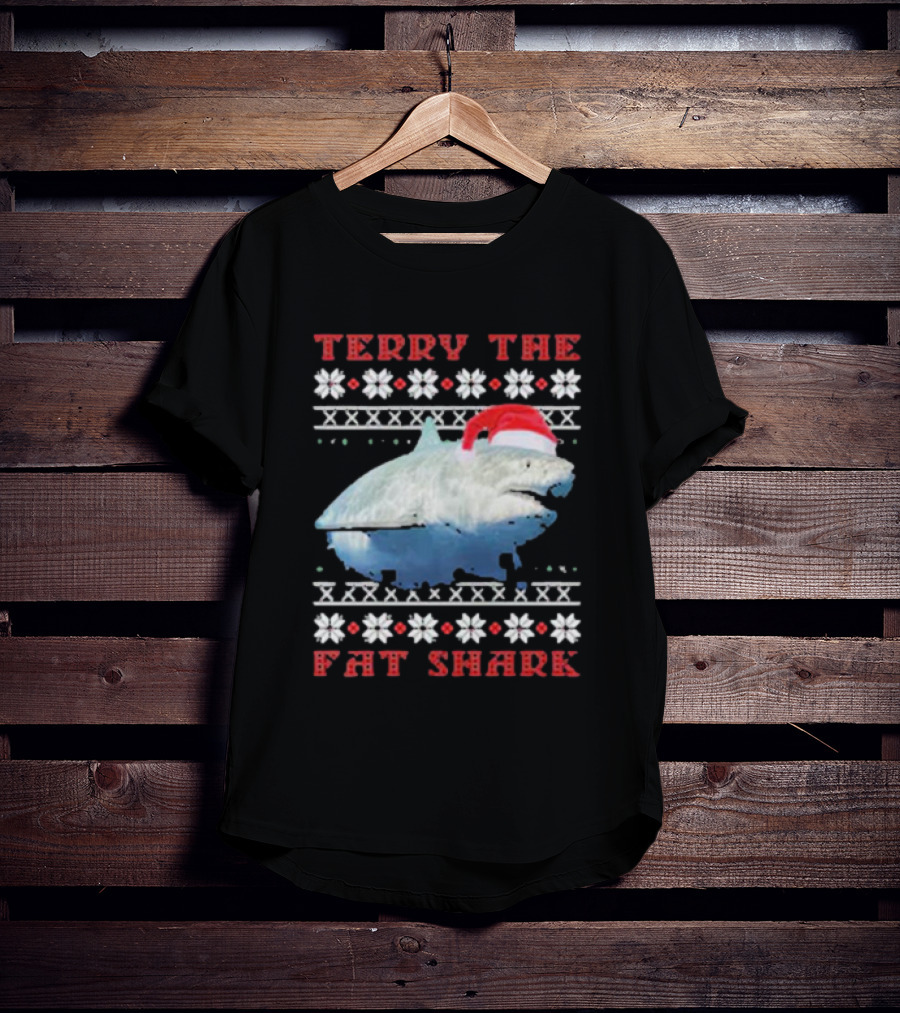 Terry The Fat Shark Christmas Santa Hat Snowflake T-Shirt