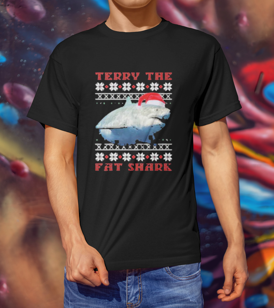Terry The Fat Shark Christmas Santa Hat Snowflake T-Shirt