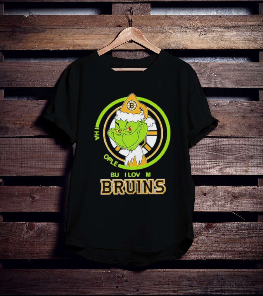 The Grinch Santa Boston Bruins I Hate People But Love My Hockey Team T-Shirt