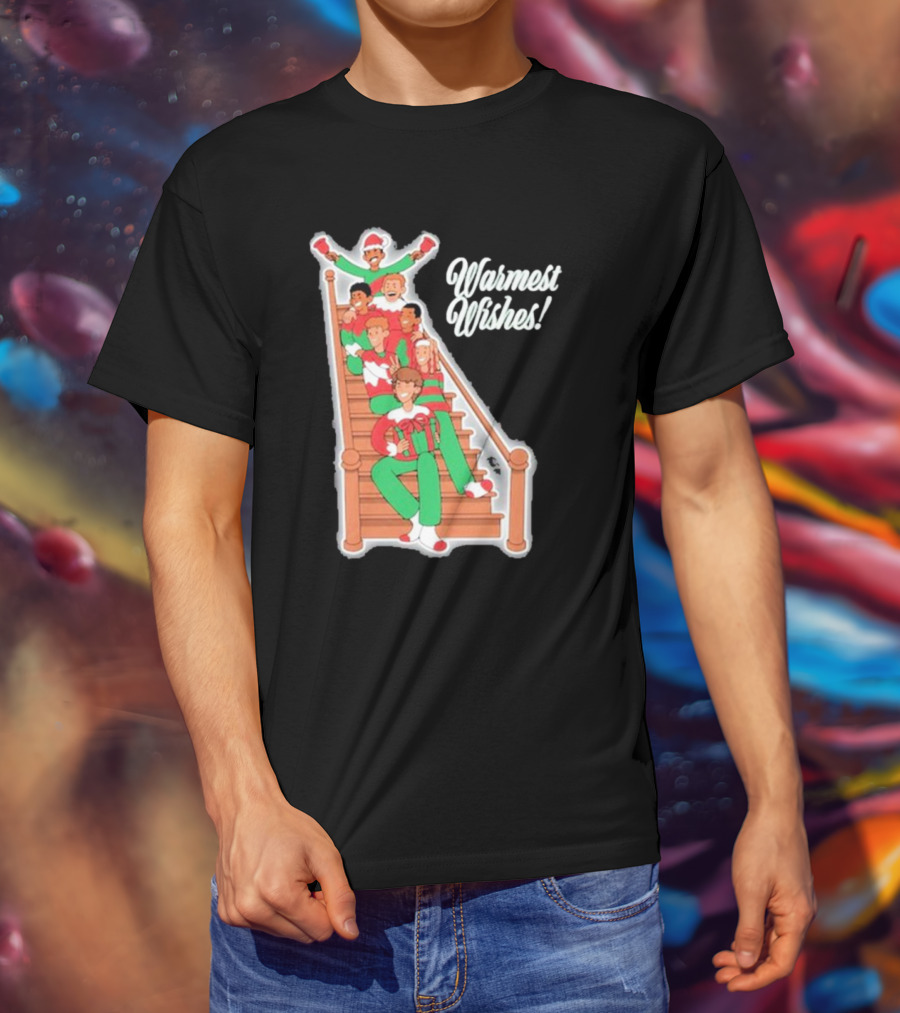 Warmest Wishes Holiday Family On Stairs In Festive Pajamas T-Shirt
