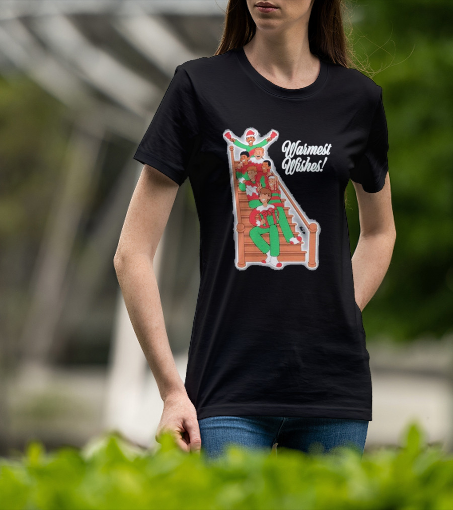 Warmest Wishes Holiday Family On Stairs In Festive Pajamas T-Shirt