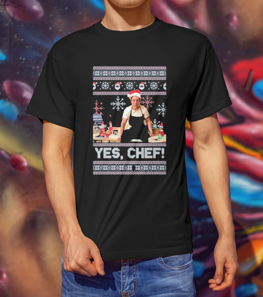 Yes Chef Snowflakes Christmas Elves Santa Hat T-Shirt
