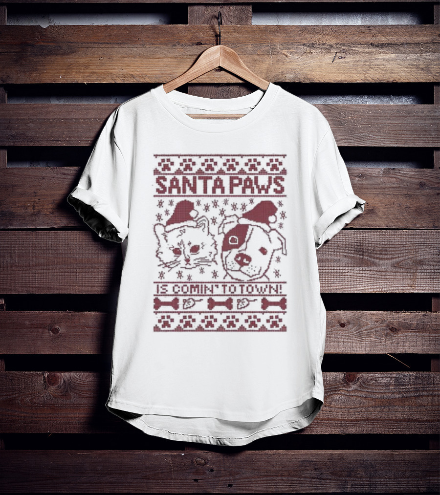 Santa Paws Cat And Dog Christmas Sweater Is Comin' To Town T-Shirt