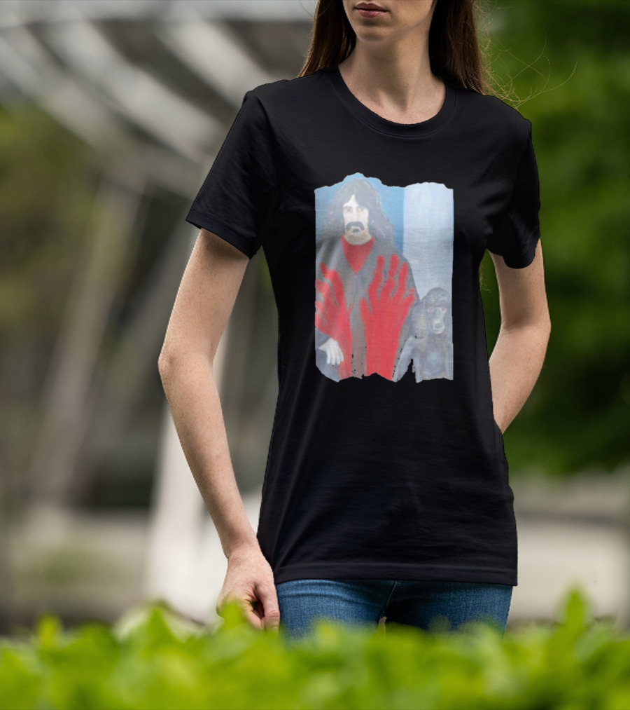 Jackey Neyman Jones Frank Zappa The Master Mashup With Red Hand Prints T-Shirt