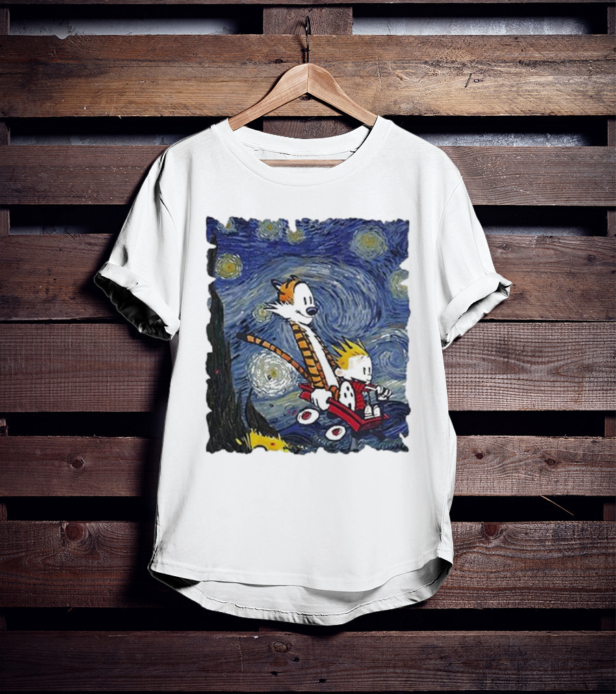 Vincent Van Gogh Starry Night Calvin And Hobbes Wagon T-Shirt