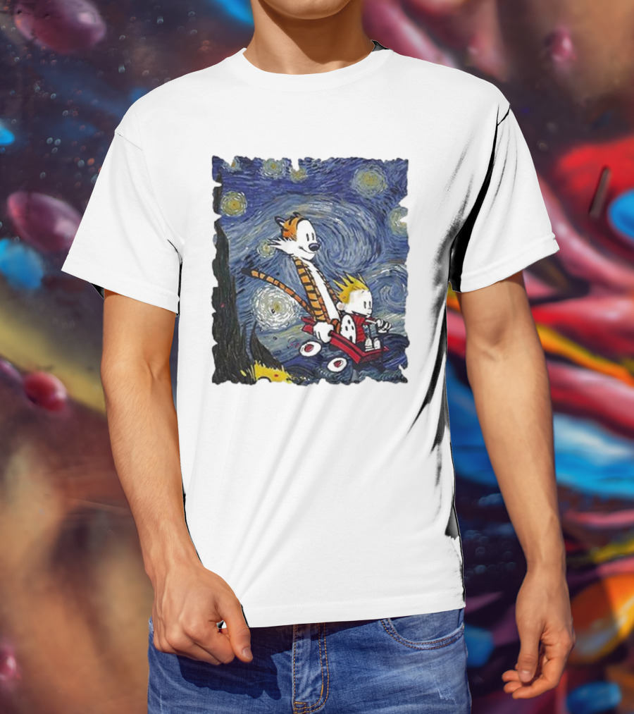 Vincent Van Gogh Starry Night Calvin And Hobbes Wagon T-Shirt