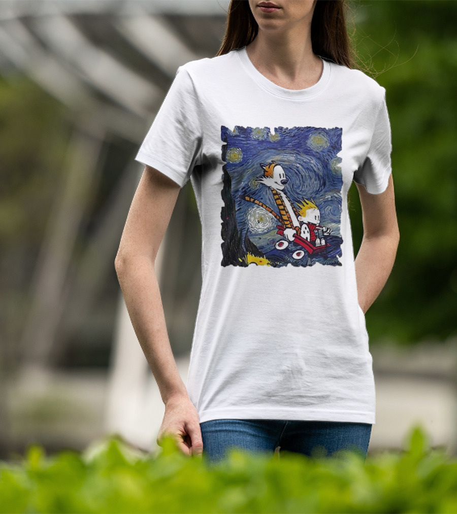 Vincent Van Gogh Starry Night Calvin And Hobbes Wagon T-Shirt