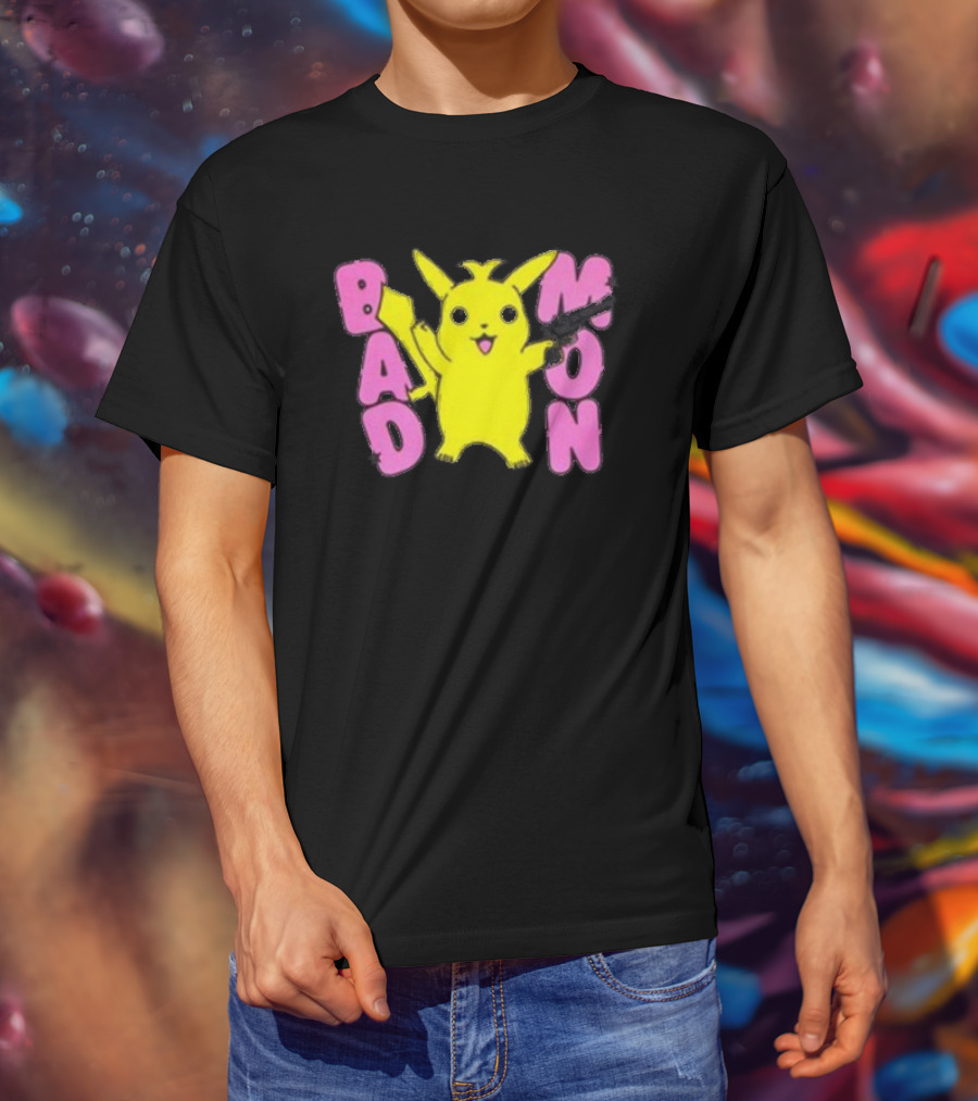 Bad Mon Pikachu With Pink Bold Letters T-Shirt