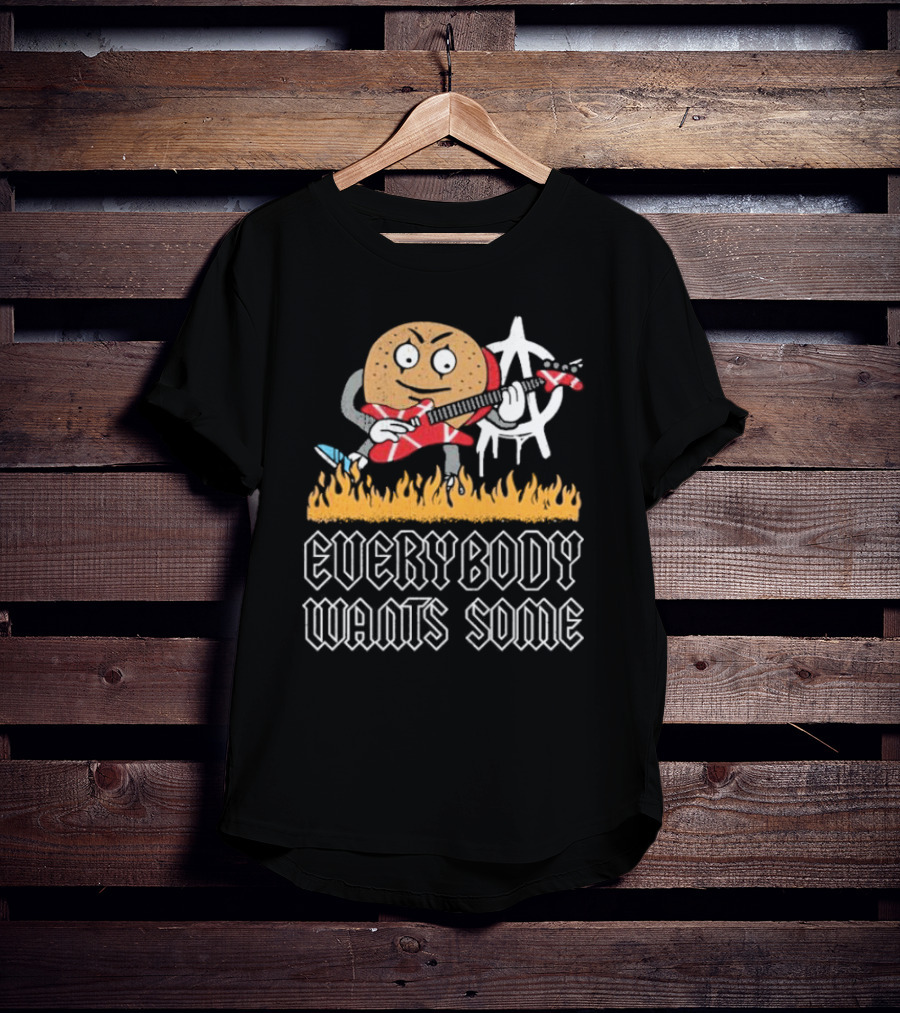 Everybody Wants Some Burger Playing Guitar With Anarchy Symbol And Flames T-Shirt