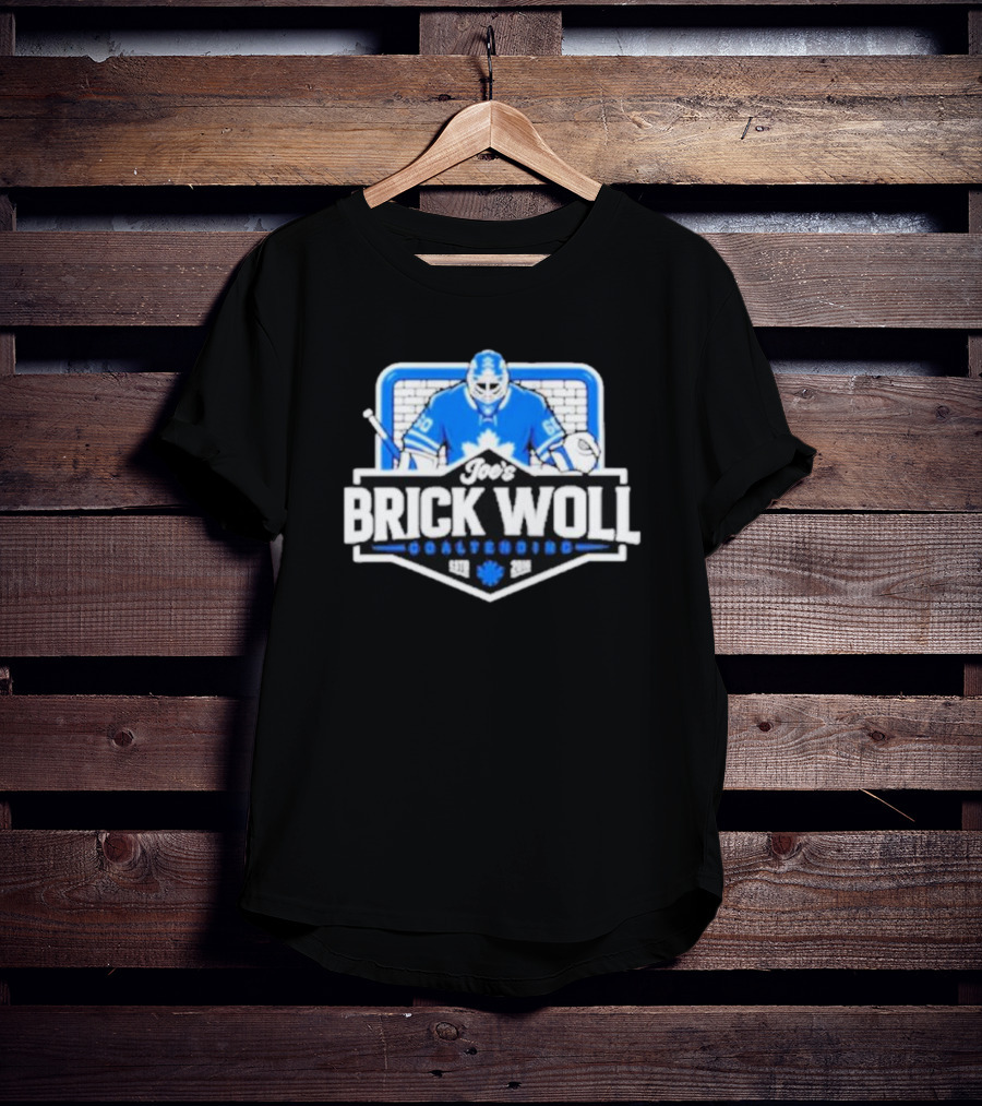 Joe's Brick Woll Goaltending Hockey Maple Leafs 60 Blue Goalie Blocking Net T-Shirt