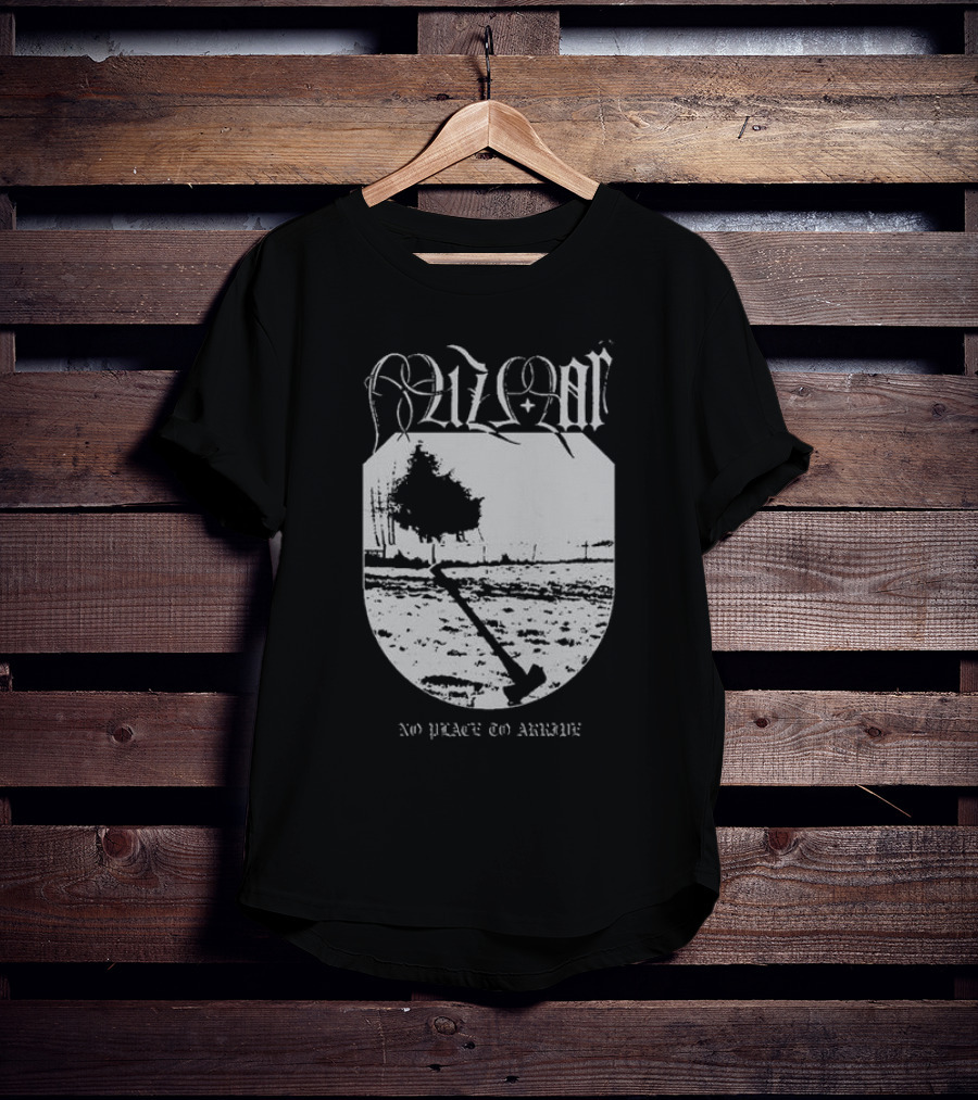 Mizmor No Place To Arriwe Black Metal Shield And Forest Scene T-Shirt