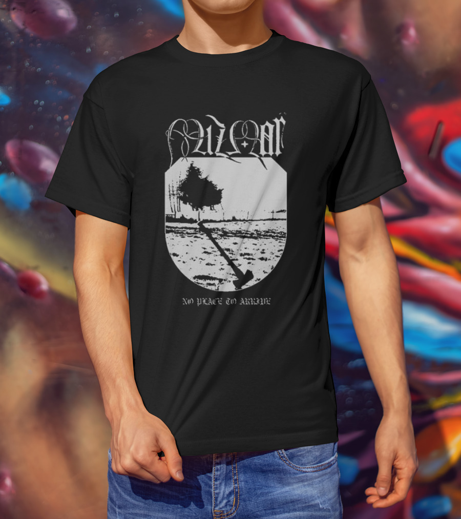 Mizmor No Place To Arriwe Black Metal Shield And Forest Scene T-Shirt