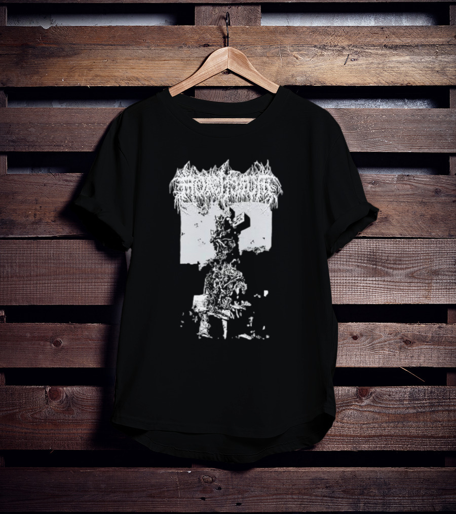 Mortiferum Burial Stone Cross Death Metal Band Logo With Gothic Cemetery T-Shirt